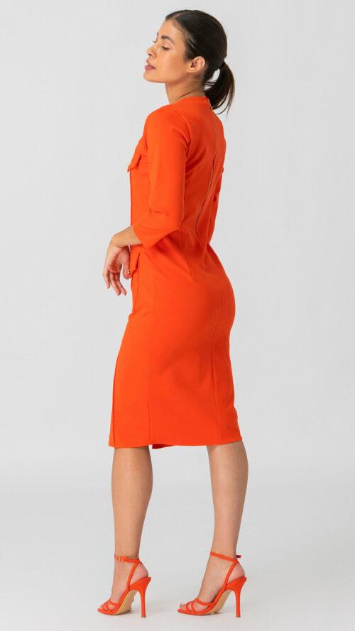 Midi pencil φόρεμα με σκίσιμο μπροστά σε πορτοκαλί στο πλάι