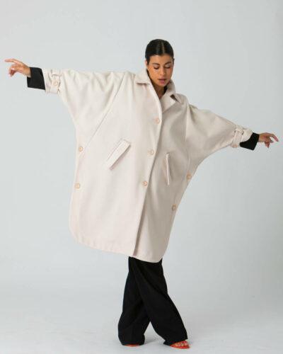 Oversized παλτό με κουμπιά, πέτο και τσέπες λευκό